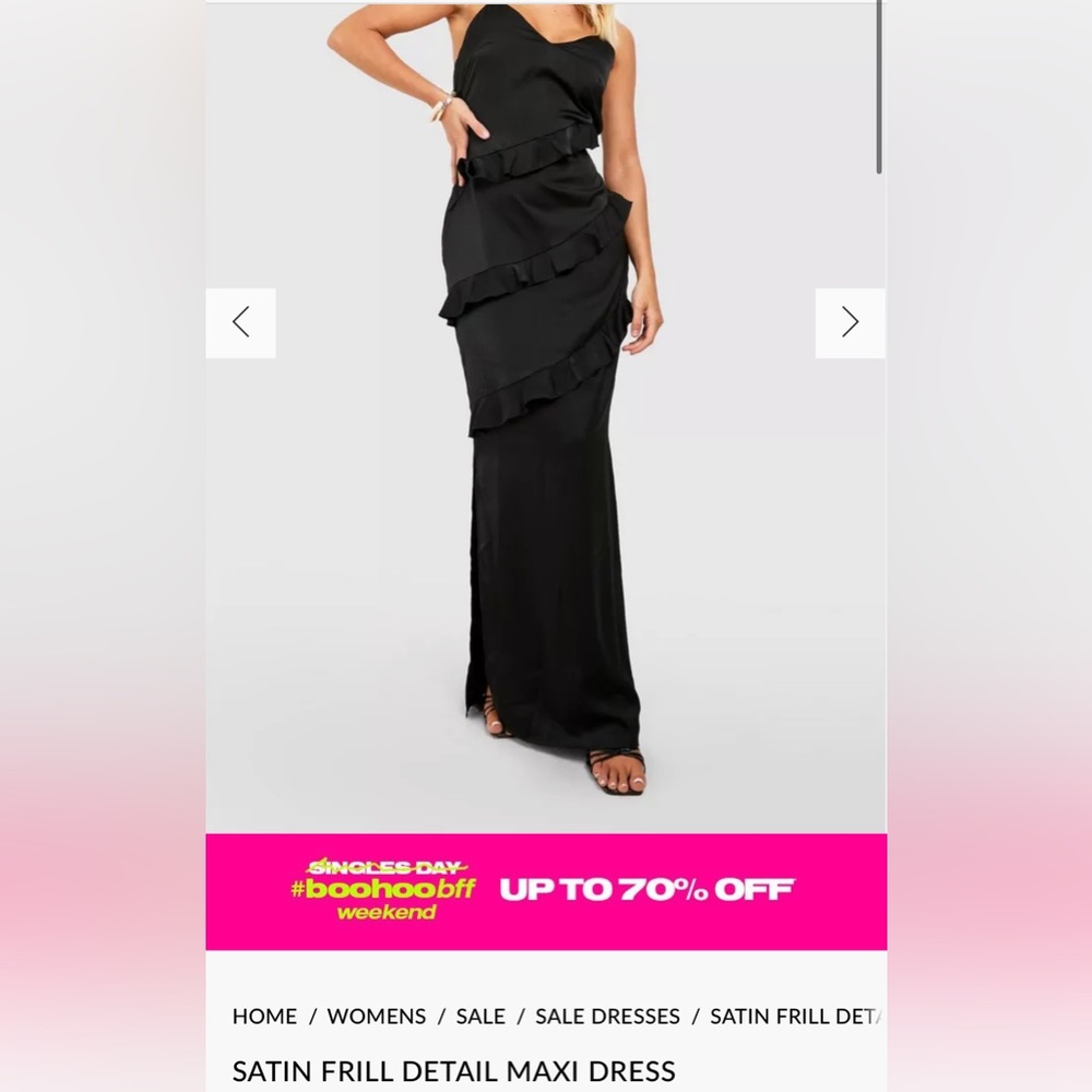Black Boohoo Satin Frill Detail Maxi Dress